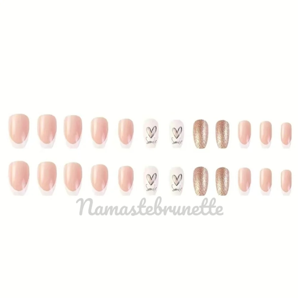 2/$16 Glitter Hearts French Manicure Press On Nails